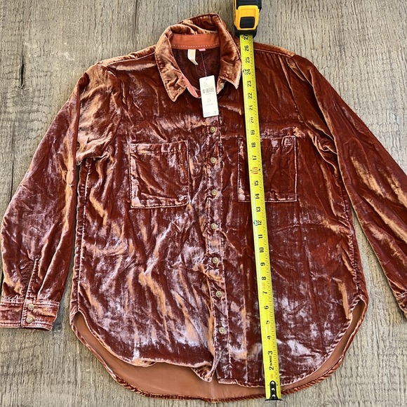 Anthropologie Burnt Orange Velour Distressed Button Down Top. - Picture 9 of 9